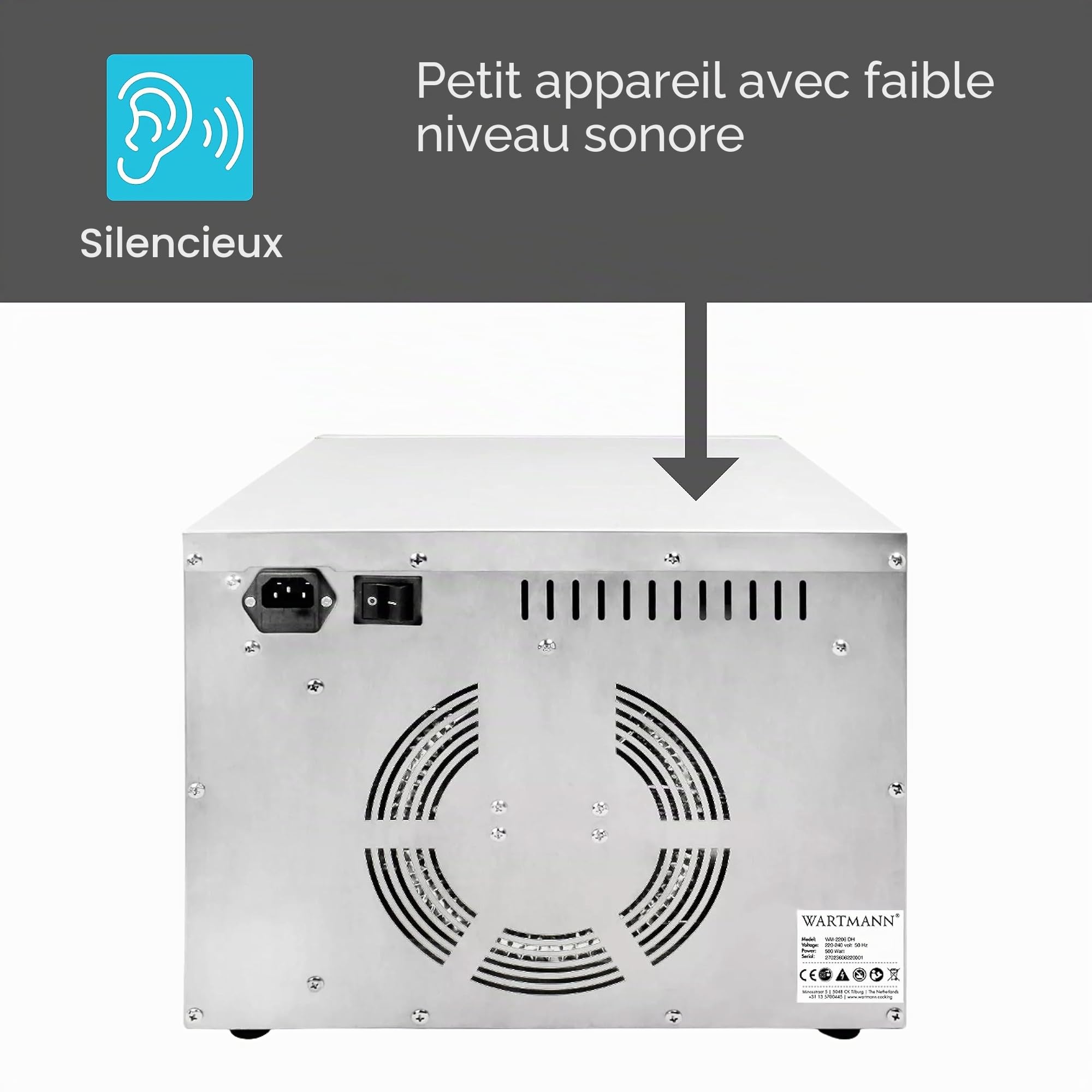 WM-2206 DH Déshydrateur automatique en acier inoxydable – Déshydrateur compact avec 6 grilles de déshydratation en acier inoxydable sans BPA, Argenté