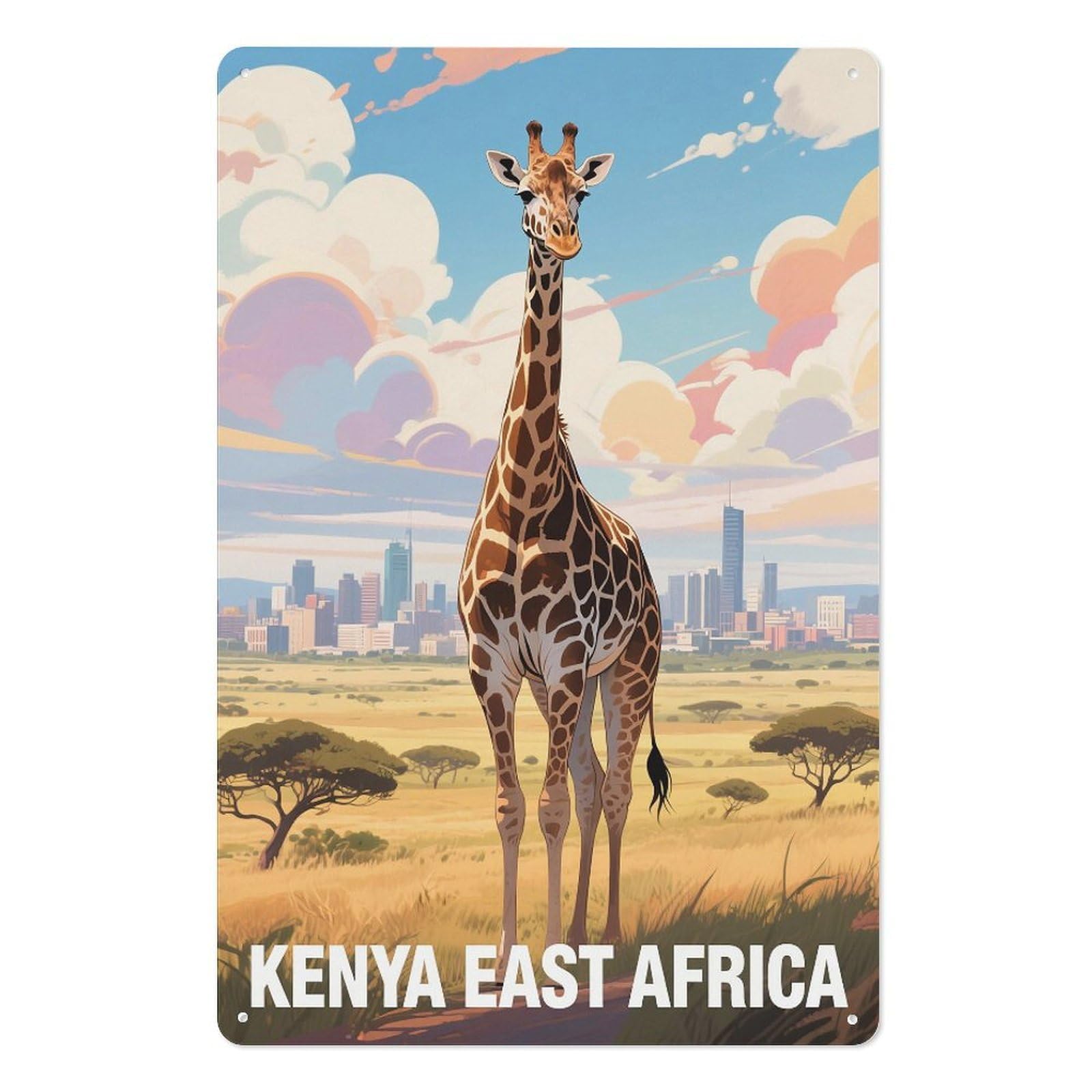 Kenya East Africa Retro Design Tin Paintings Vintage Tin Sign 08x12inch(20x30cm) Wall Art for Home Office Bedroom Living Room Cafes Wall Decor