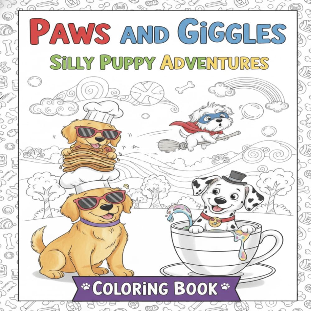 Paws and Giggles Coloring Book: Silly Puppy Adventures