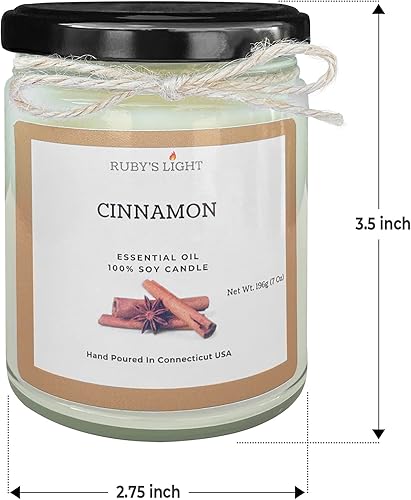 Miniatura 4 de Vela de aceite esencial de canela aromaterapia para el hogar tarro de vidrio de 9 onzas con tapa velas de soja totalmente naturales mecha de algodón