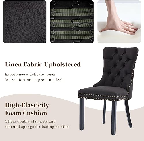 Miniatura 5 de Juego de 4 sillas de comedor tapizadas de lino, sillas de comedor modernas de mediados de siglo, sillas de cocina y comedor con patas de madera