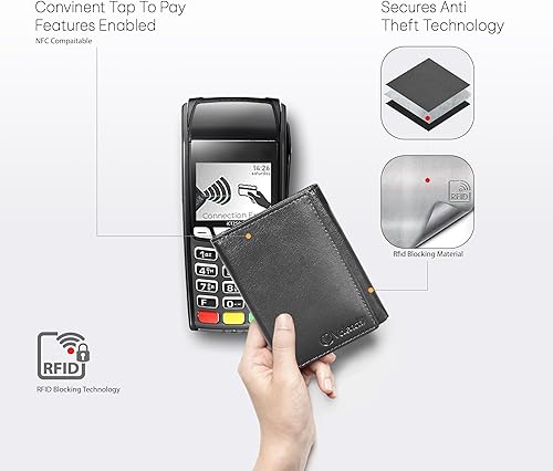 Miniatura 4 de VALENCHI Cartera triple de cuero genuino para hombre, con ranuras para tarjetas, ventana de identificación y compartimento para monedas, regalos de