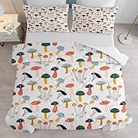 Vista 131 de SOULZZZ Juego de ropa de cama retro hippie tamaño matrimonial, edredón floral de hongos margaritas para niñas y mujeres, edredón negro con 2 fundas