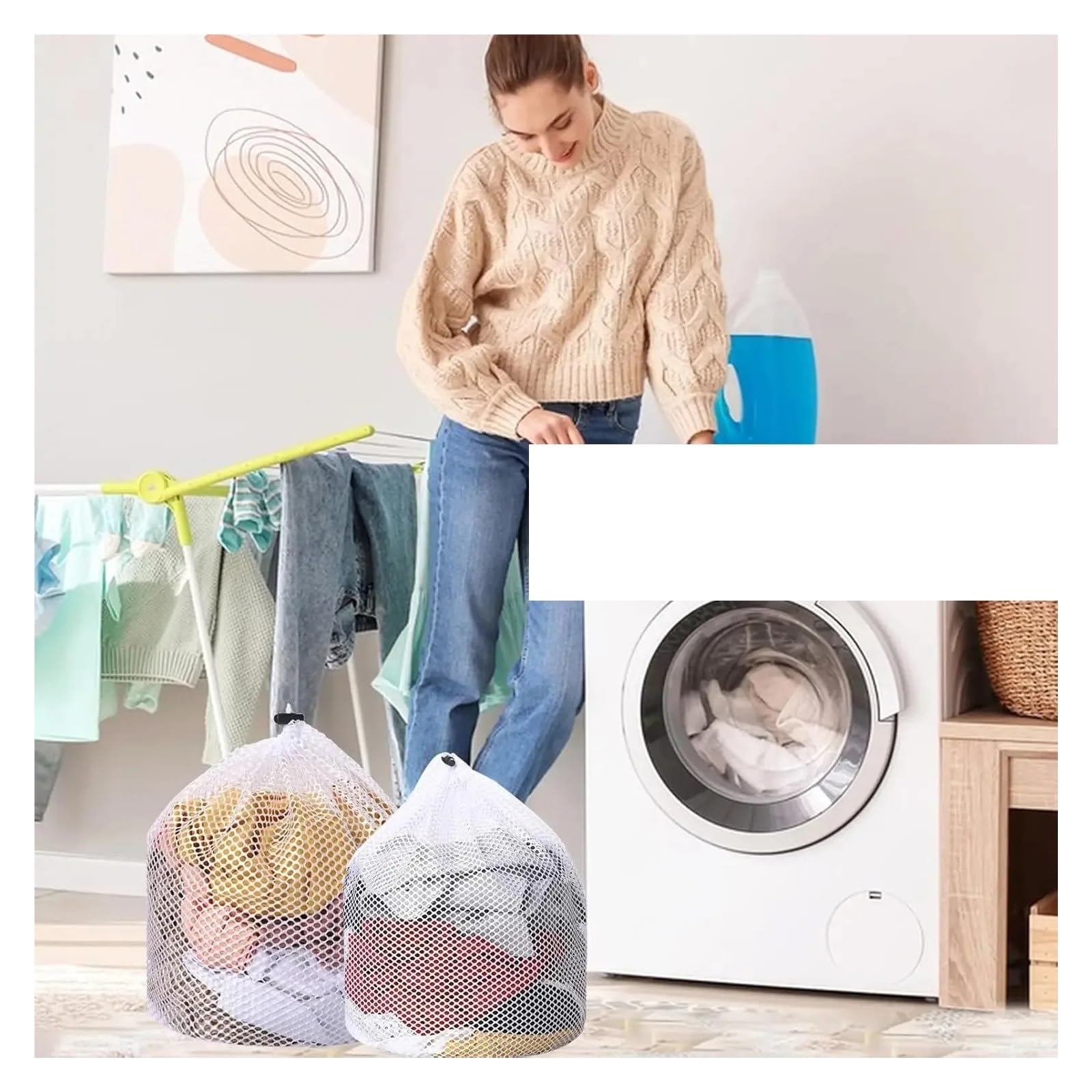 Sac De Rangement Ménager For Le Linge, 1 À 4 Pièces, Filet De Rangement En(B 60x80cm,1pcs)
