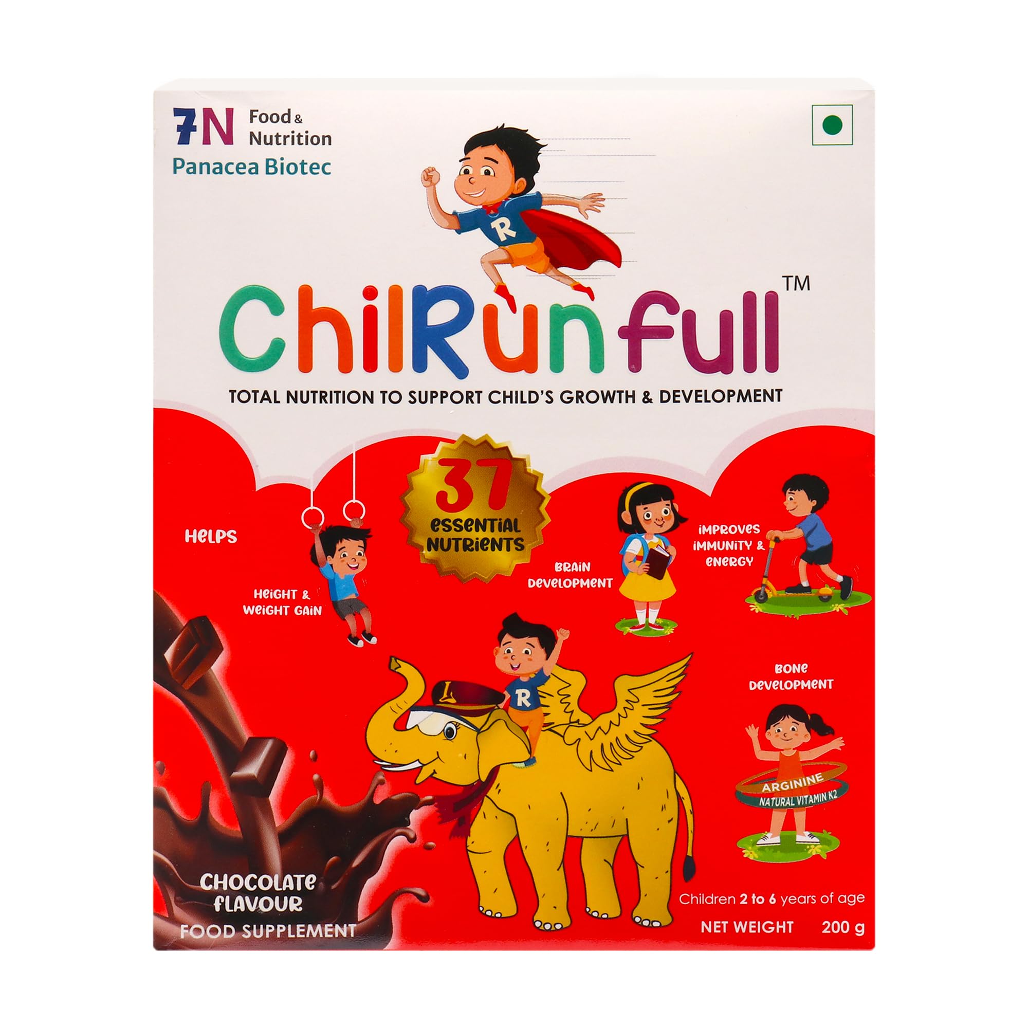 full 2+ | Total Nutrition for Children 2 Years & Above | Supports Height, Weight, Brain & Bone Development |200-grams Carton | Chocolate | Gluten-Free| No Artificial Colours and Preservatives
