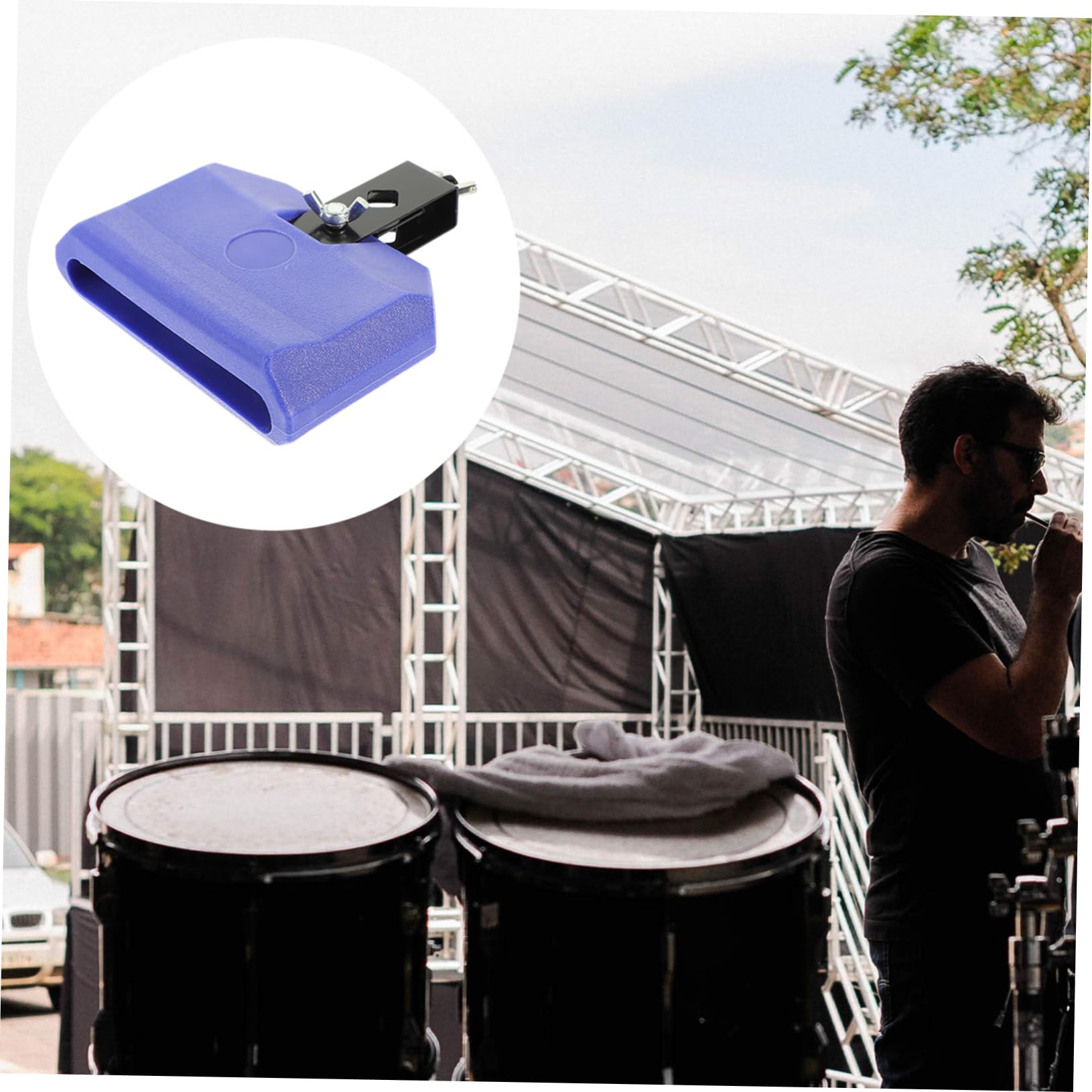 SECFOU Accesorio para Batería de Percusión Bloque Templo Azul, Plástico y Abrazadera Metálica, Sonido Nítido, Ligero y Portátil para Músicos, Compatible Soportes de Cencerro, Adecuado