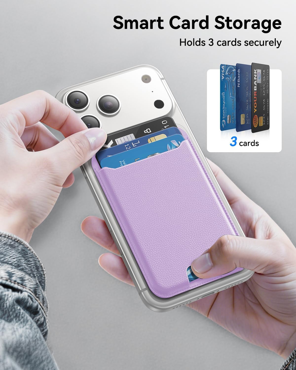 for MagSafe Wallet, 3 Cards Holder, Slim Magnetic Phone Wallet for iPhone 17/16/15/14/13/12 Pro Max Plus Air Series,RFID Blocking Vegan Leather,Purple - Image 5