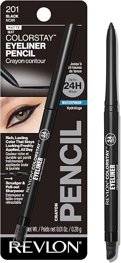 REVLON ColorStay Pencil Waterproof Eyeliner, Smudge-Proof, Eye Makeup with Built-In Sharpener, Long-Lasting, Matte Finish, 201 Black, 0.01 oz