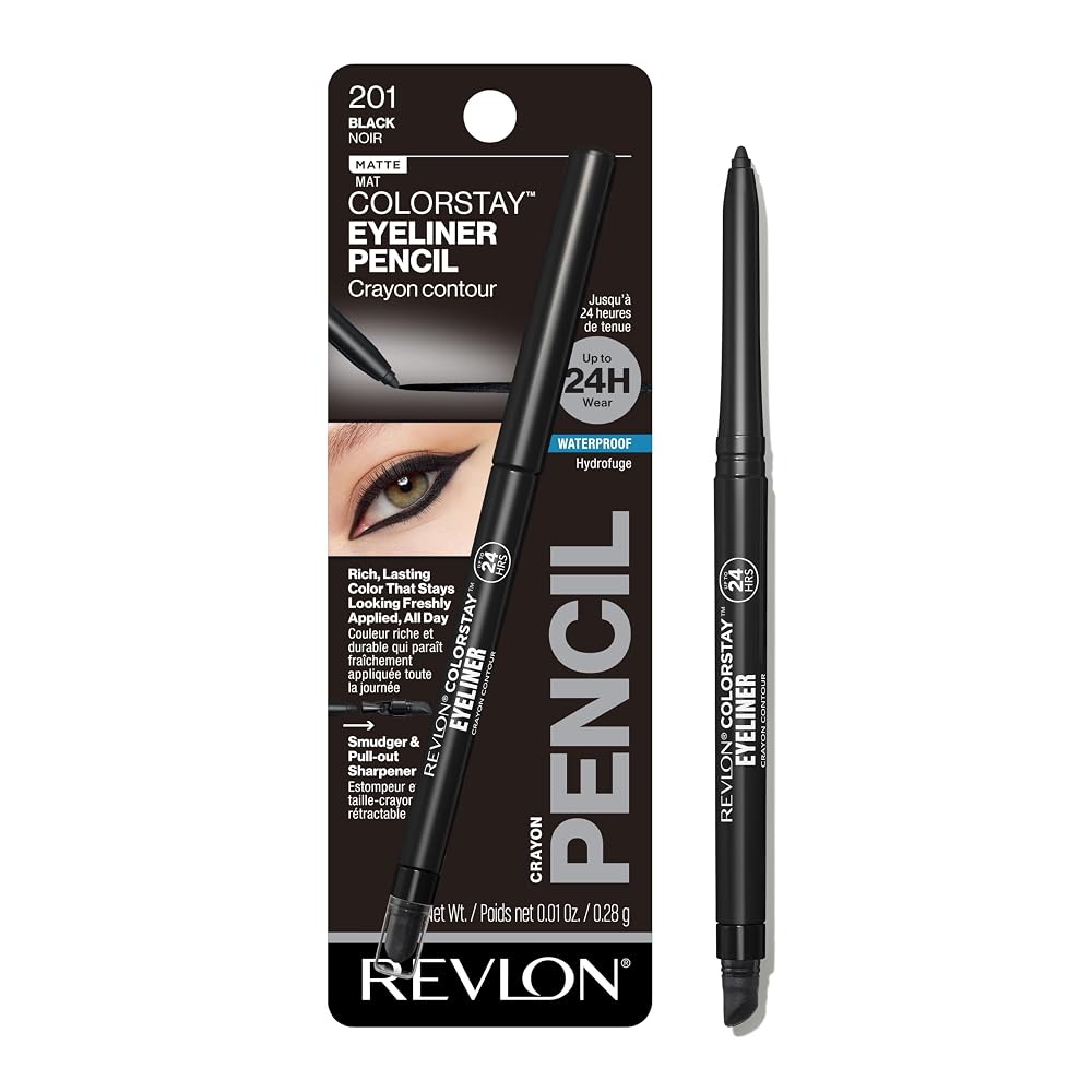 REVLON ColorStay Pencil Waterproof Eyeliner, 201 Black, 0.01 oz