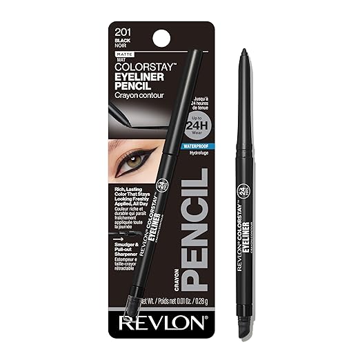 Revlon ColorStay Pencil Waterproof Eyeliner, Smudge-Proof, Eye Makeup with Built-In Sharpener, Stocking Stuffer for Women, 201 Black, 0.01 oz