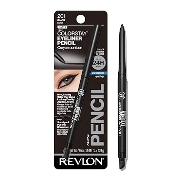 REVLON ColorStay Pencil Waterproof Eyeliner, Smudge-Proof, Eye Makeup with Built-In Sharpener, Long-Lasting, Matte Finish, 201 Black, 0.01 oz
