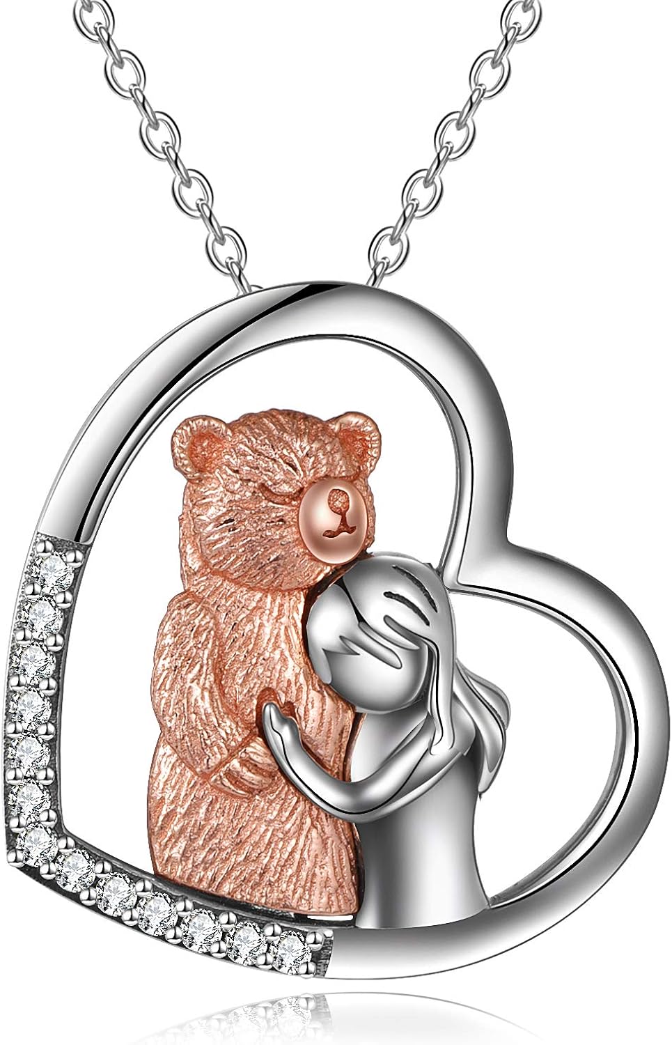 YFN Bear Necklace Sterling Silver Bear and Girl Pendant cute animal Jewellery Gifts for Mother Daughter Couple Women Girls