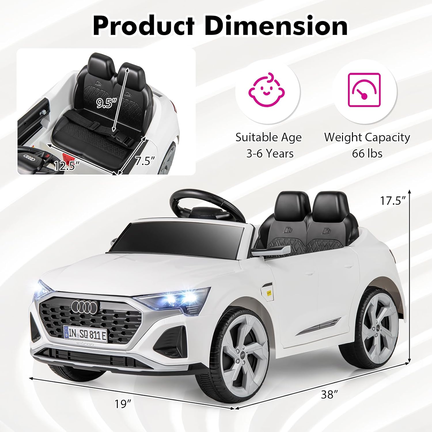 Licensed Audi SQ8 Ride on Car by INFANS, Battery Powered Electric Vehicle for with Remote Control, Adjustable Music, LED Lights, Suspension, Driving Toy Gift for Kids Toddler Age 3+ (White)