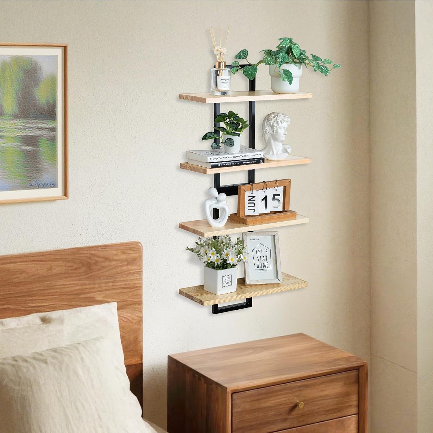 Wall Shelves for Living Room: Decorative Solid Floating Shelves Above Sofa Beside TV for Plant Vase Figurine Trinkets Collectibles