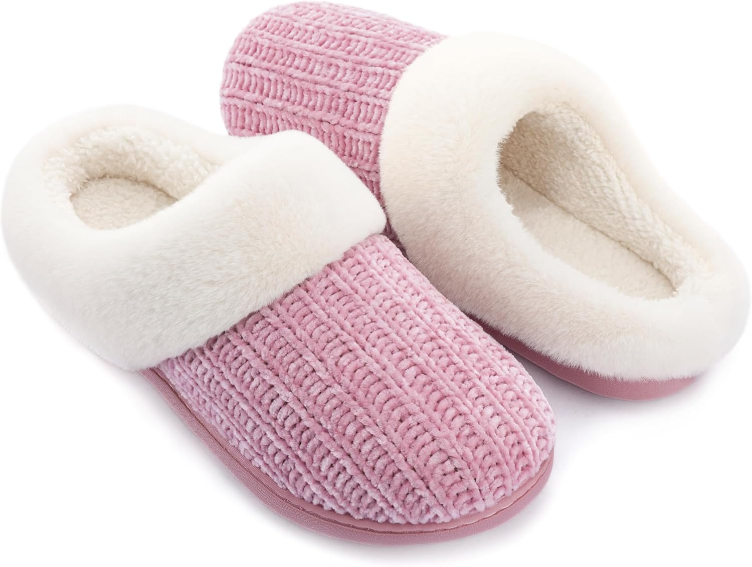 RockDove Women's Plushloom Warm Chenille Knit Cute House Slipper with Sherpa Fleece Lining Memory Foam Cushion and Non Slip Sole