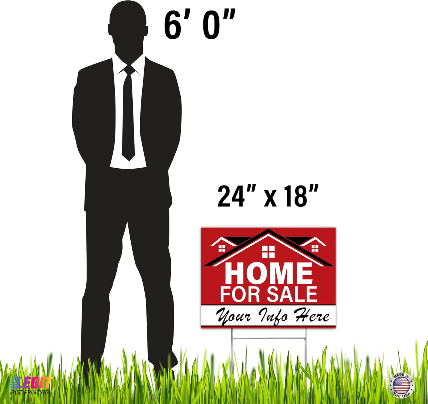 Personalized Home For Sale Yard Sign, Double Sided with Steel H Stake, 24 x 18 inches, Weatherproof Corrugated Plastic, Custom House for Sale Sign, For Sale by Owner Yard Sign
