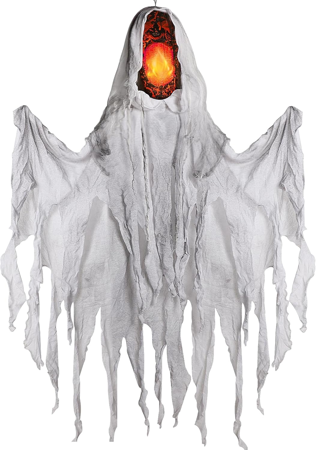 Joliyoou 55" Halloween Hanging Ghost Props, Sound-Activated Faceless Grim Reaper with Eerie Yelling & Light Up Ghostfire Head for Haunted House Horror Parties Indoor Outdoor Decorations, White