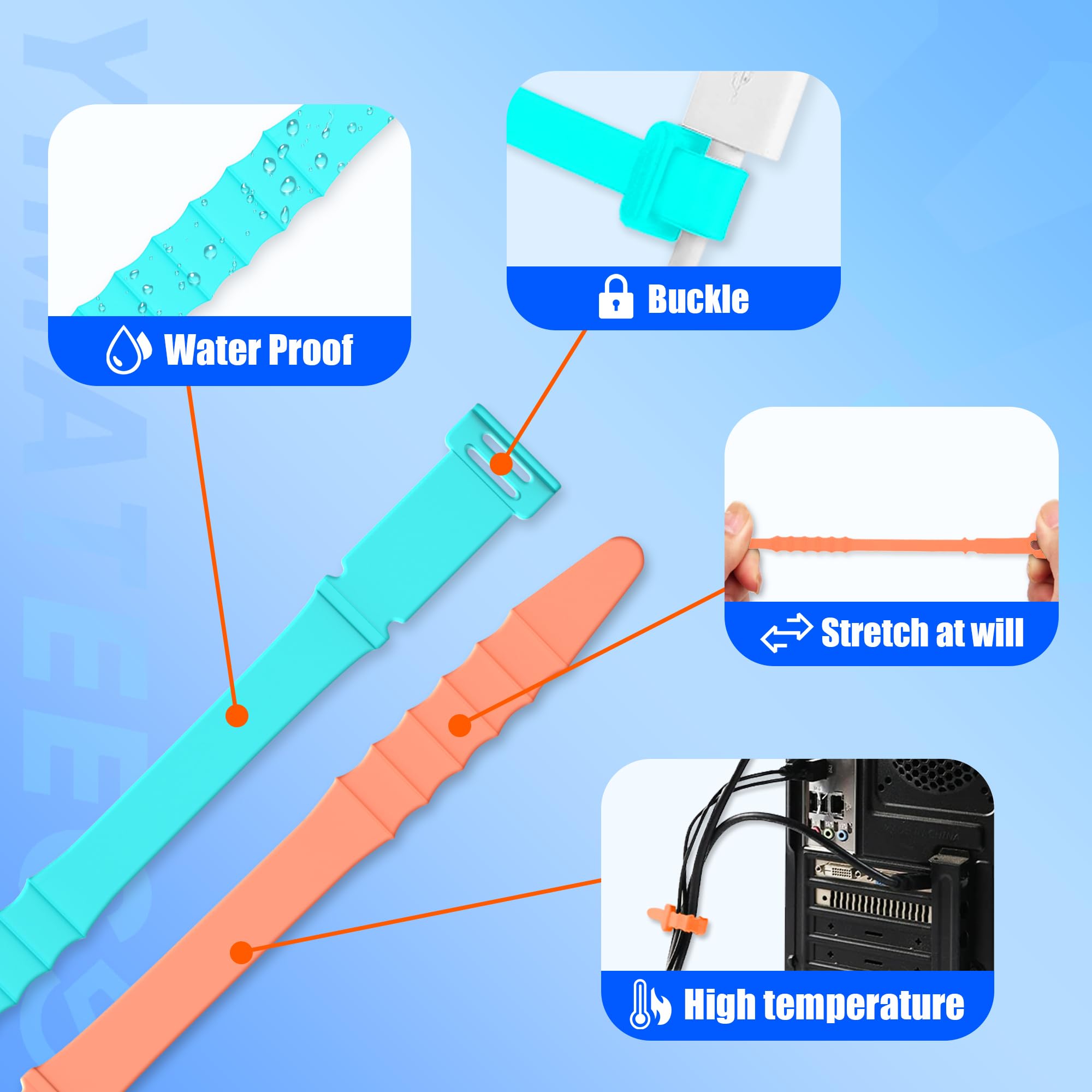 Silicone Cable Ties 4.5inch Reusable Cable Ties - Image 4