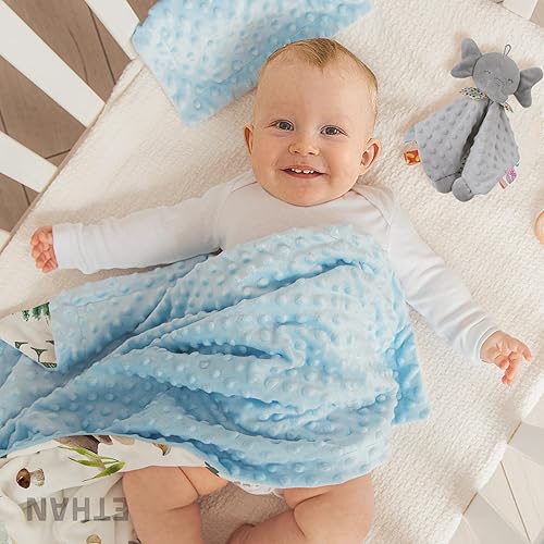 Miniatura 4 de Manta de bebé personalizada, nombre personalizado con diseño de animales del bosque, manta de felpa suave con respaldo punteado de doble capa para