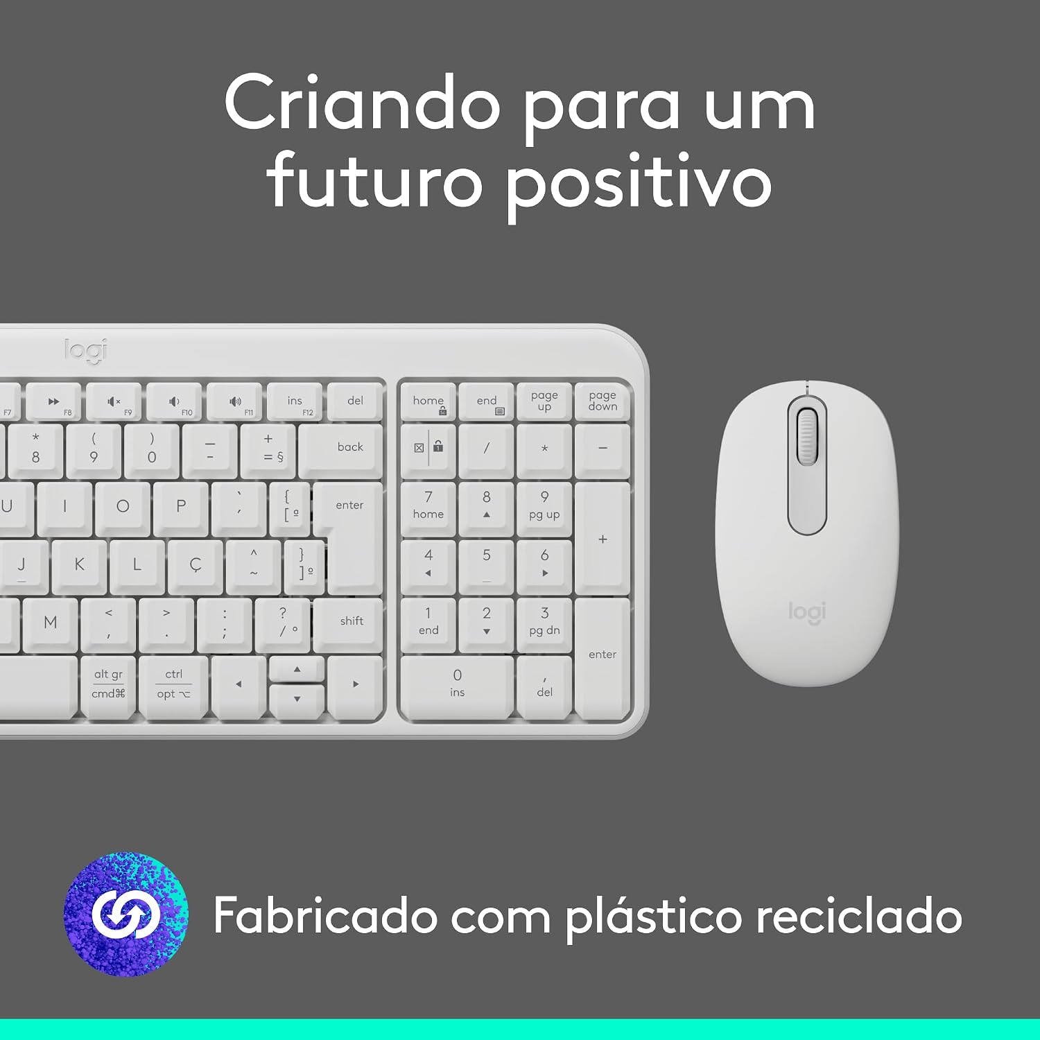 Combo Teclado e Mouse Sem Fio Logitech MK250 Bluetooth com Conectividade Rápida e Fácil, Design Compacto, Mouse Ambidestro, Layout ABNT2, Construção Durável, Compatível com PC e Mac - Branco