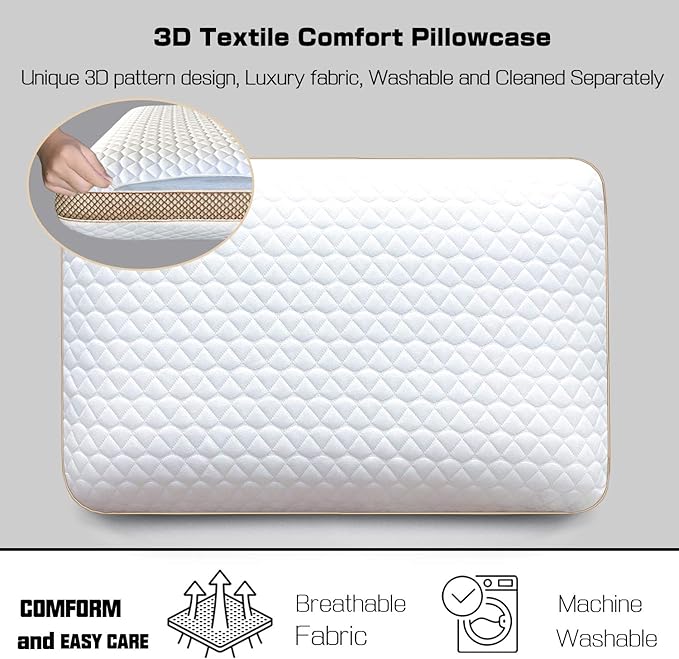 Almohada Memory Foam Tamaño Estándar 60x40x13 cm con Funda Lavable miniatura 5