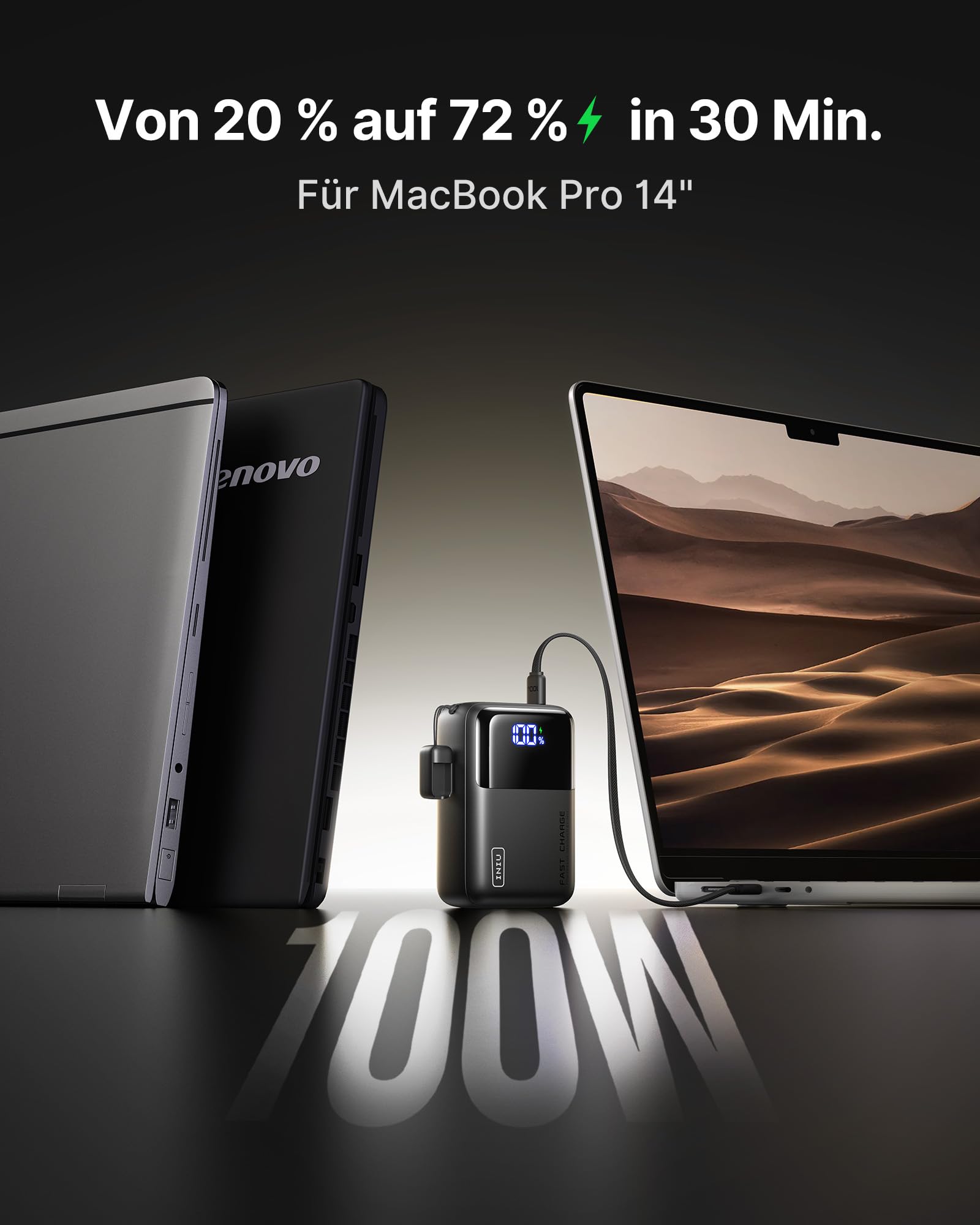 INIU Laptop Power bank, Ultra Kompakt 100W Schnellladung Powerbank, 25000mAh Hochkapazität Externer Akku mit USB C Kabel, Flugtauglich, für MacBook, Steam Deck, iPhone 17/16/15 Pro, Samsung, iPad uvm.