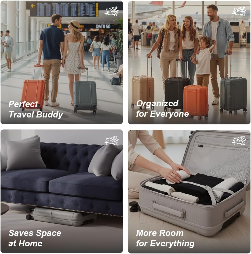 Premium Slim Luggage, Collapsible & Expandable Matte Hard Shell Suitcase with Wheels & TSA Lock, 20-inch Airline Approved, Lightweight & Durable Rolling Carry-on, with Luggage Cover