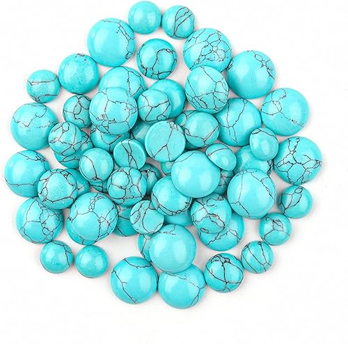 40 piezas de cuentas de cabujones de espalda plana naturales medio redondas, azul turquesa semipreciosas, camafeos de cúpula para fabricación de