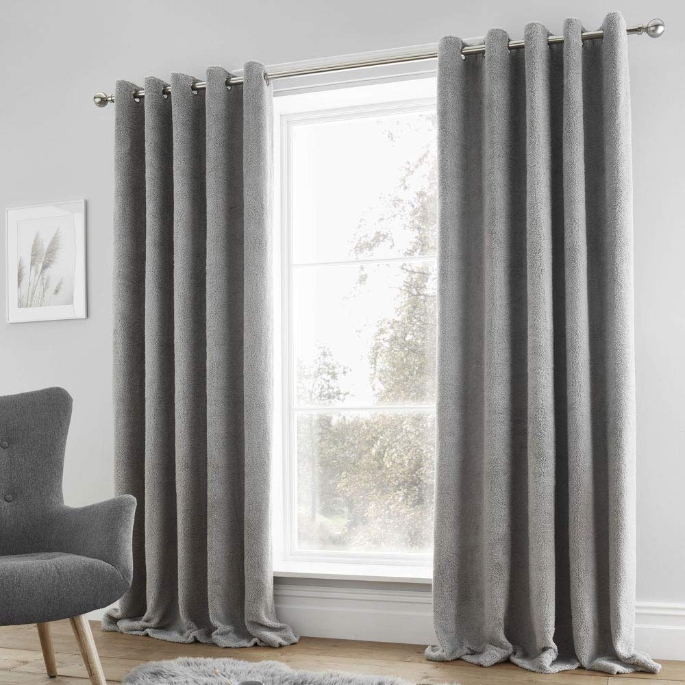 Catherine Lansfield Sherpa Curtains 66X54 Inch Grey