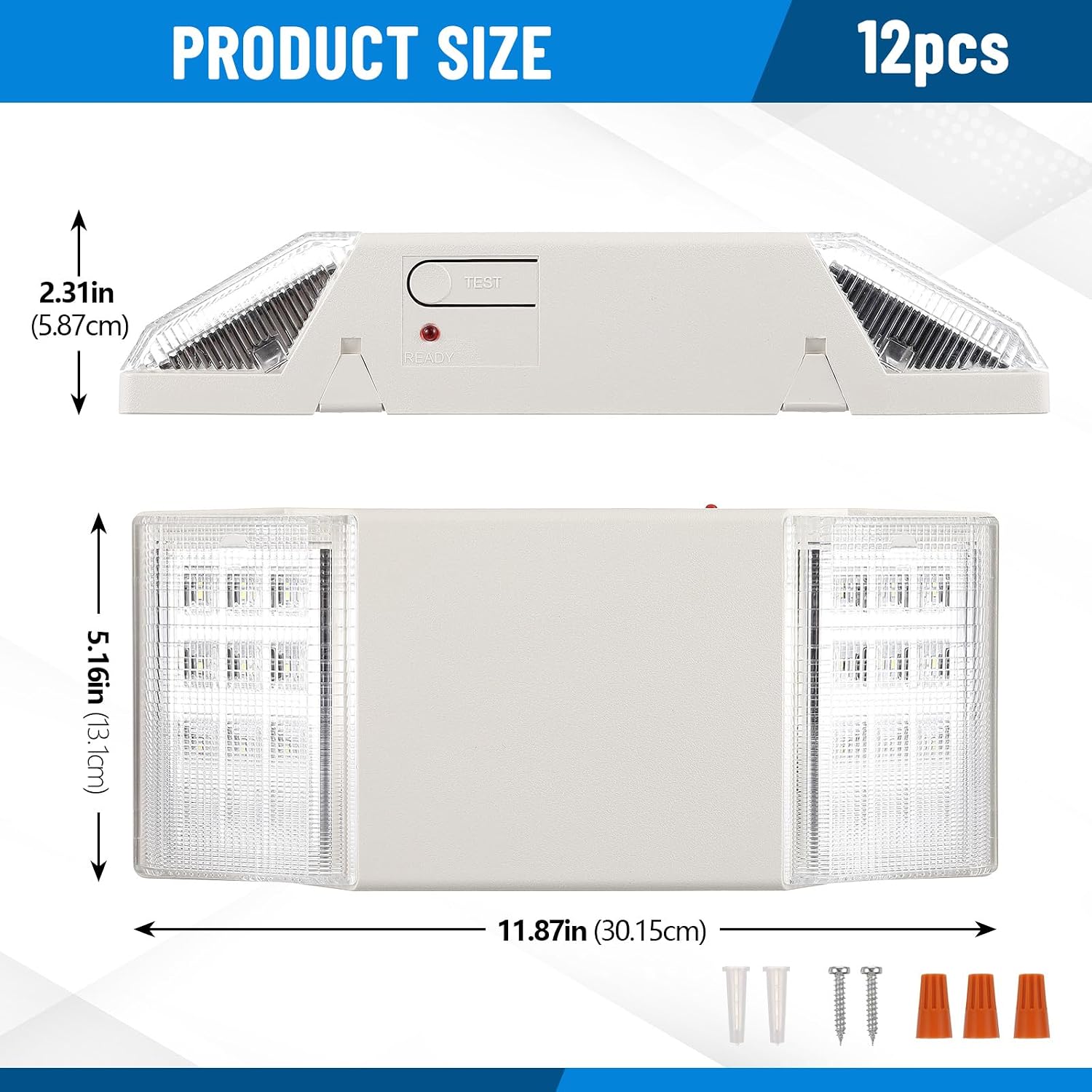 Baquler 12 Pack LED Emergency Lights for Business with Battery Backup, Commercial LED Emergency Square Lighting Wall Mount, AC 120/277V, Hard Wired, Fire Resistant, Ul Certified image 2