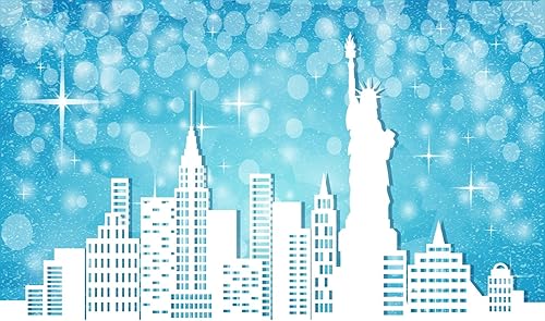 Miniatura 10 de BELECO Telón de fondo de tela de 7 x 5 pies con diseño de Feliz Navidad en Nueva York, escena de nieve, puntos con purpurina azul, estrellas,