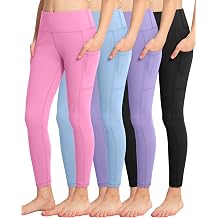 ATHVOTAR Girls Leggings with Pockets High Waisted Yoga Workout Athletic Dance Running Pants 4 Packs