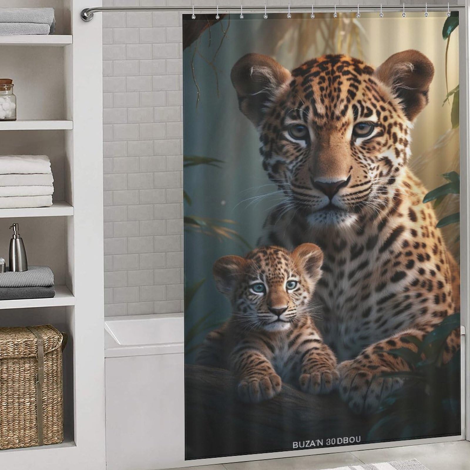 Rideau de douche léopard en polyester imperméable 152x183 cm