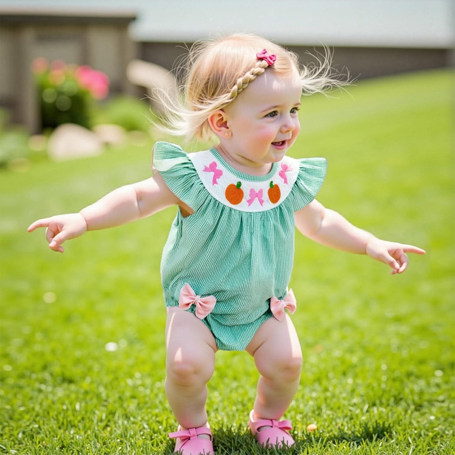 Baby Girl Easter Outfit Chick Egg Bow Bubble Romper Shirt Newborn Plaid Onesie Infant Spring Summer Cute Clothes - Image 2