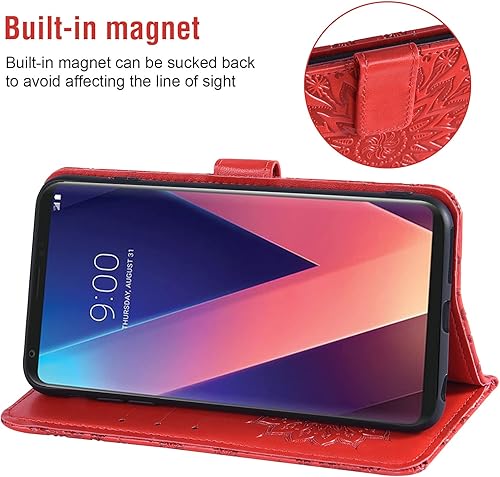 Miniatura 4 de Funda de teléfono para LG V35 ThinQ V30 Plus con protector de pantalla de vidrio templado y cubierta de cuero con tapa para tarjetero, soporte para