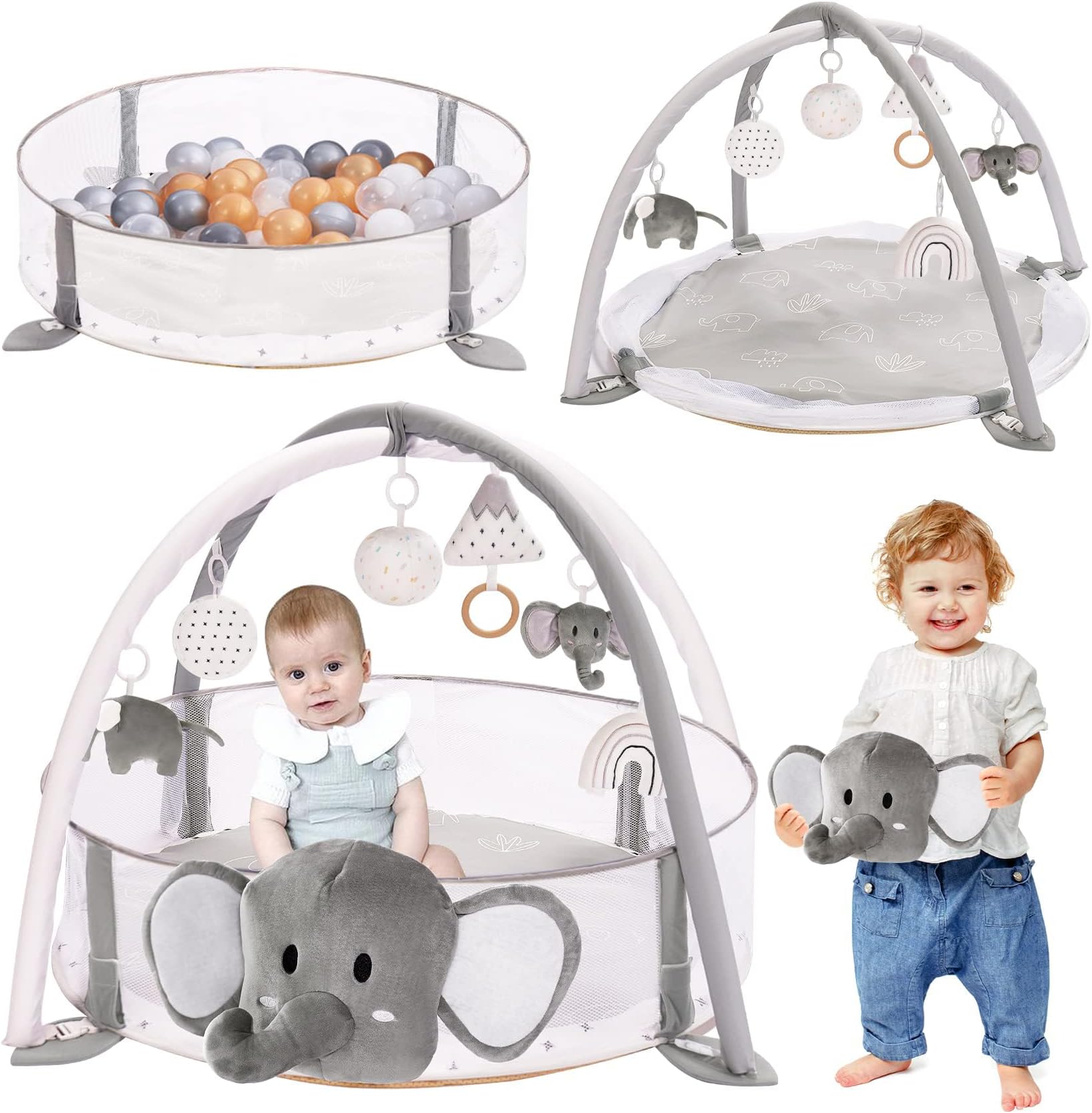 Mallify 5-in-1 XL Large Baby Gym & Ball Pit, Play Mat & Play Gym, Combination Baby Activity Gym with Milestone Cards for Sensory Exploration and Motor Skill Development, Balls are not Included