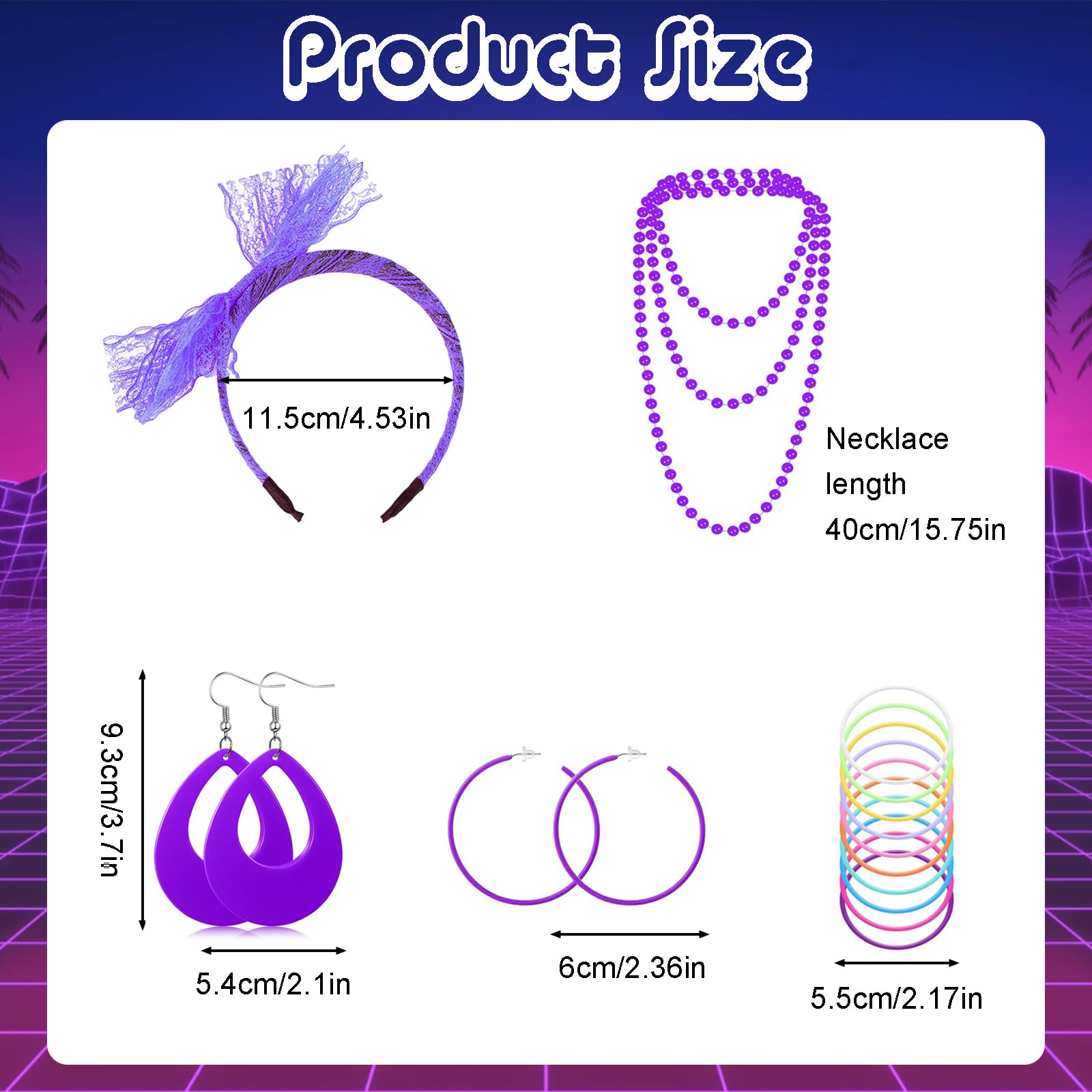 BOZILY 80s Fancy Dress for Women,Neon Accessories for Women with Necklace,Earring,Heart-Shaped Glasses,Lace Bow Headband,Fishnet Gloves,Leg Warmers,Tutu Skirt,for Retro Theme Party - Image 2