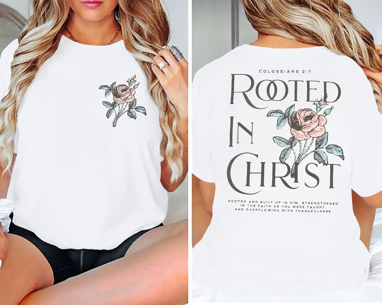 Rooted in Christ Shirt Christian Shirts for Women Jesus Oversized Tshirt image 3