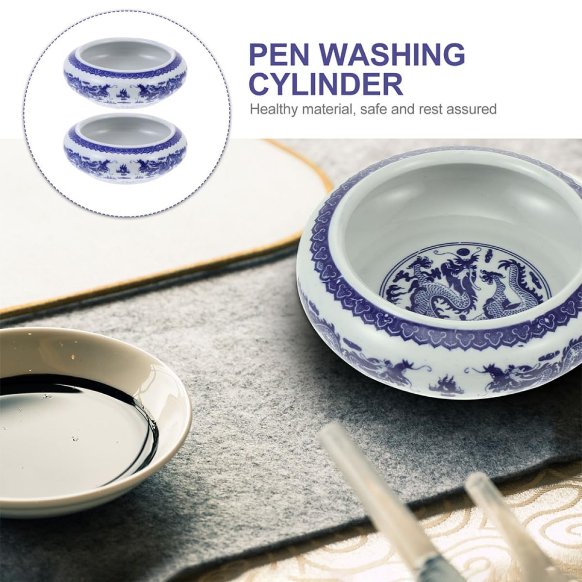 Toyvian Tintenwasserschale Multifunktional und Feiner Verarbeitung 2 Stück Keramik mit Schönem Design und Leicht zu Reinigen für Zuhause und Kalligraphie
