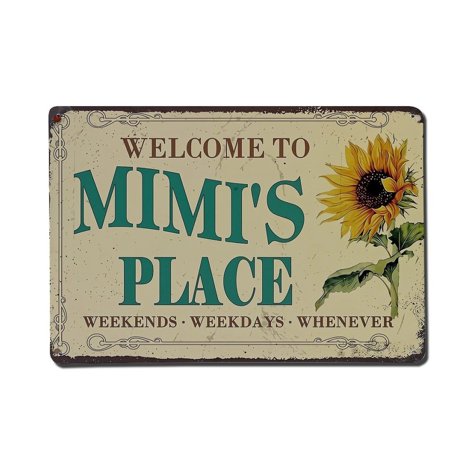 Sunflower Welcome Sign Pattern Print Retro Metal Tin Sign, Vintage Metal Poster for Home, Gaming Room, Studio Workshop,Bar,Garage Wall Art Decor 8x12 Inch