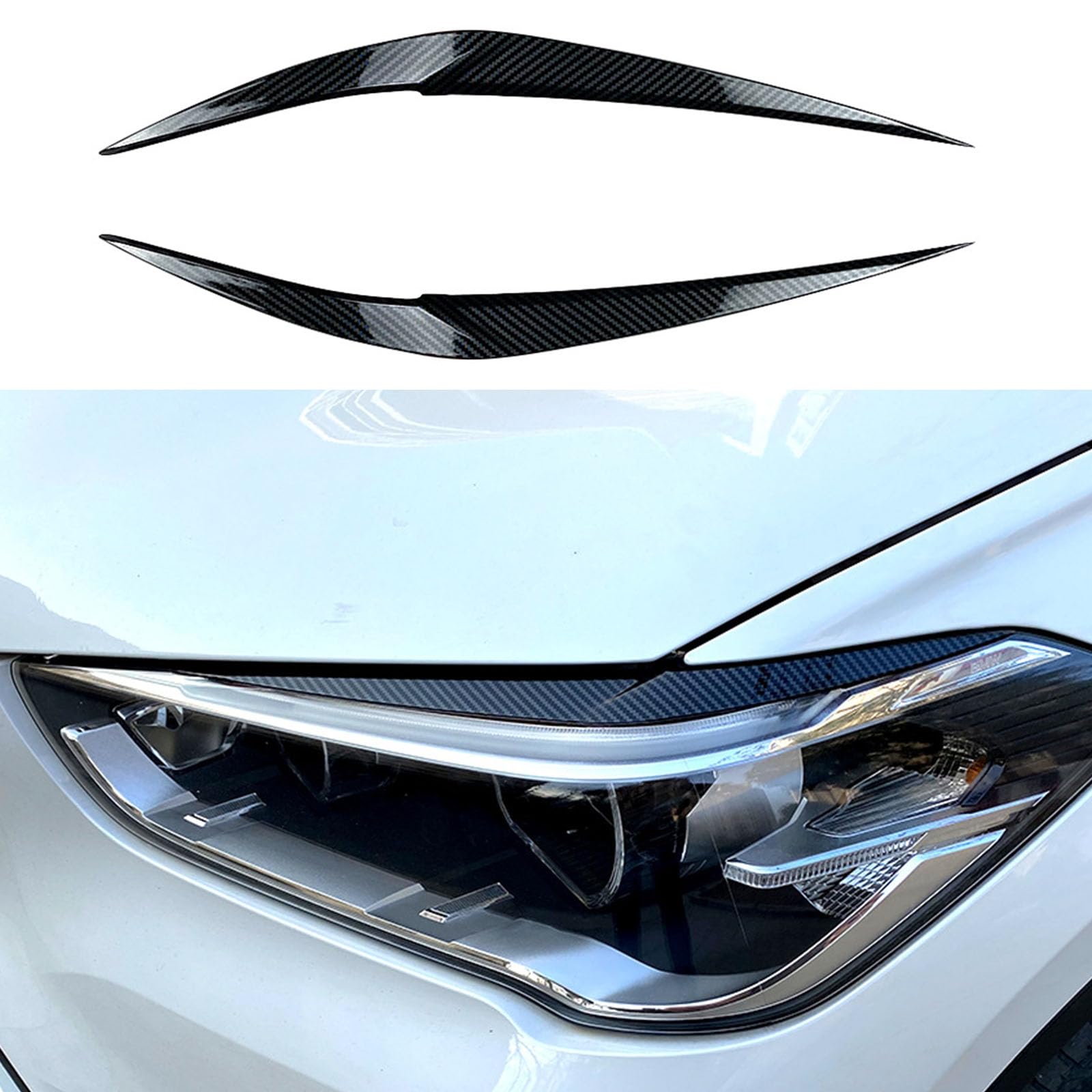 YPFYBHD Compatible with BMW X1 F48 2015+, 1 Pair Car Headlight Eyebrow Eyelid Lamp Car Evil Eye Car Sticker Exterior Accessories Modification, Carbon Fiber Look