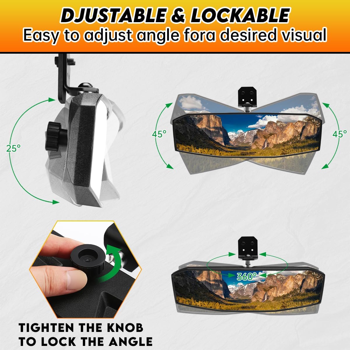 UTV Side Mirrors + Center Rearview Mirror Kit,Compatible with Polaris Ranger 1000 900 570(The Center Mirror is Only Suitable for Models with Drop-Down Mounting Holes,Not Compatible with Full-Door)