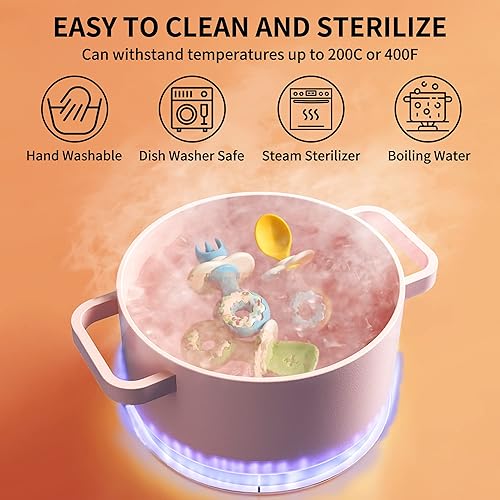 Miniatura 5 de Yeivzwba - Juego de utensilios para niños pequeños, tenedor y cuchara, suministros de alimentación para bebés, 100% silicona de grado alimenticio,