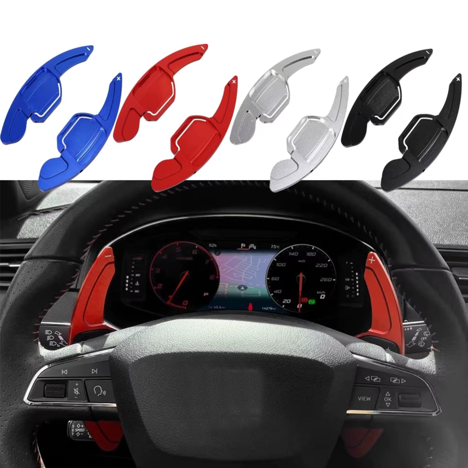 Palette Changement Volant Compatible Avec Seat Pour Alhambra 2016-2025 Pour Leon 2013-2025 Pour Arona 2018-2025 Extension Palette Changement Volant Voiture | Black