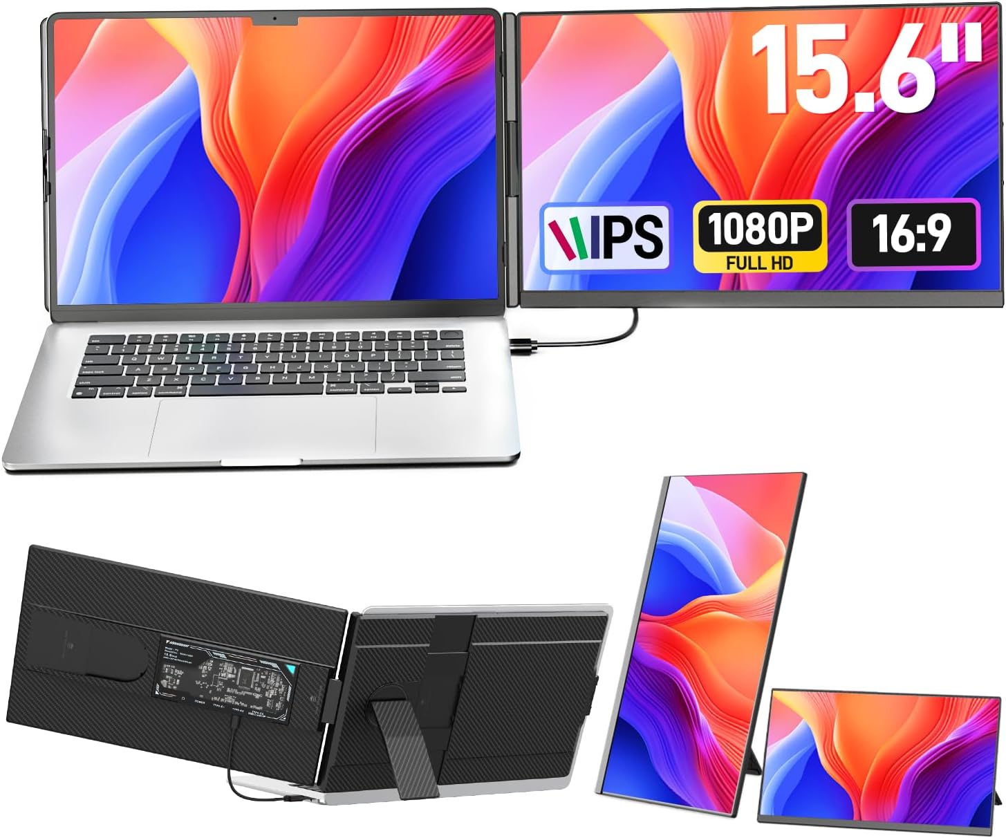 Vixtan Laptop Screen Extender, 15.6” FHD 1080P IPS Portable Monitor for Laptop 13-17.3″, Detachable Screen, USB-C Plug and Play Laptop Monitor Extender for Windows/Mac/Android