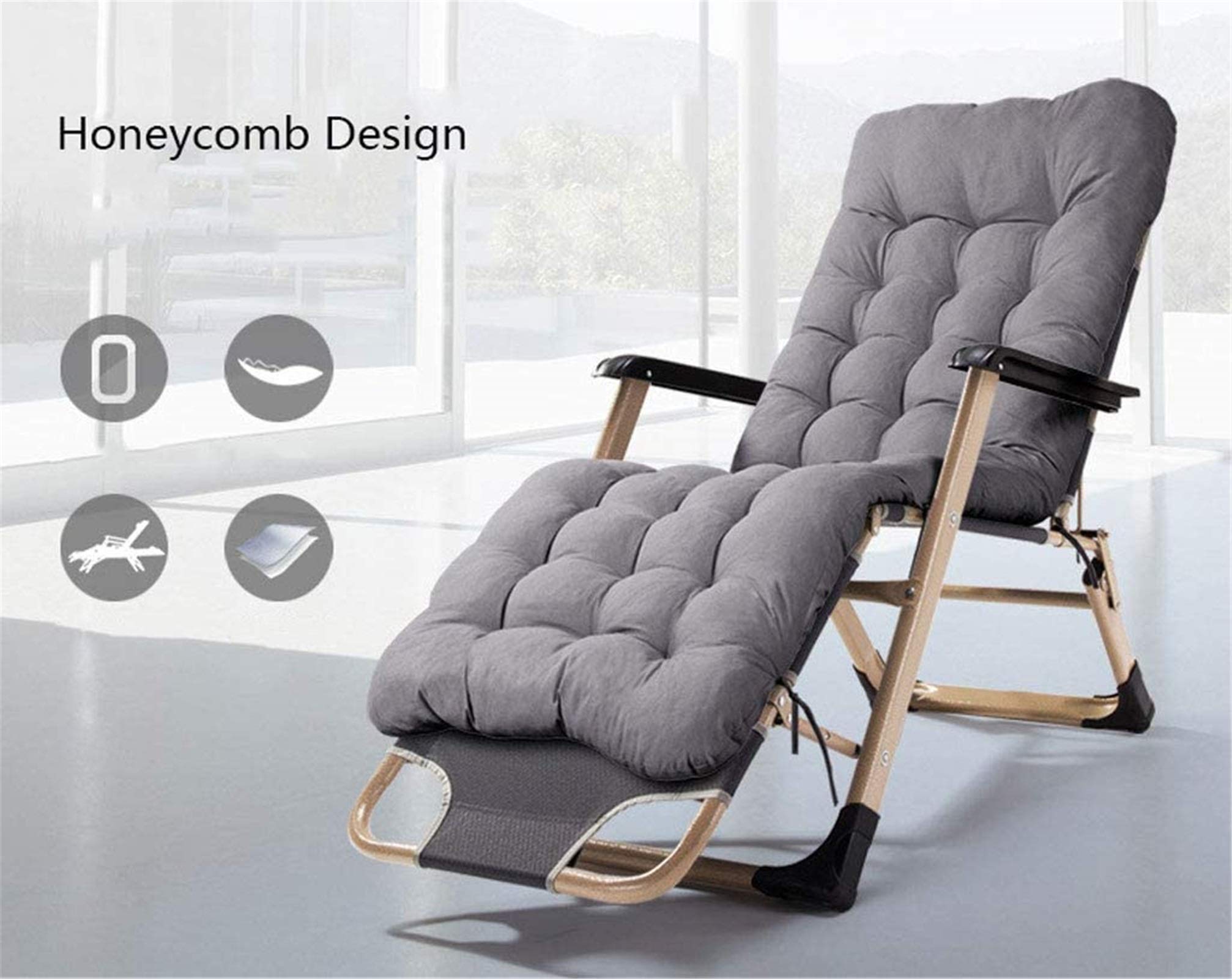 Lezy Deck Chair Rocker składany leżak ogrodowy, leżak do opalania, do użytku na zewnątrz, z zagłówkiem, kemping, turystyka, brązowy (kolor: szary)