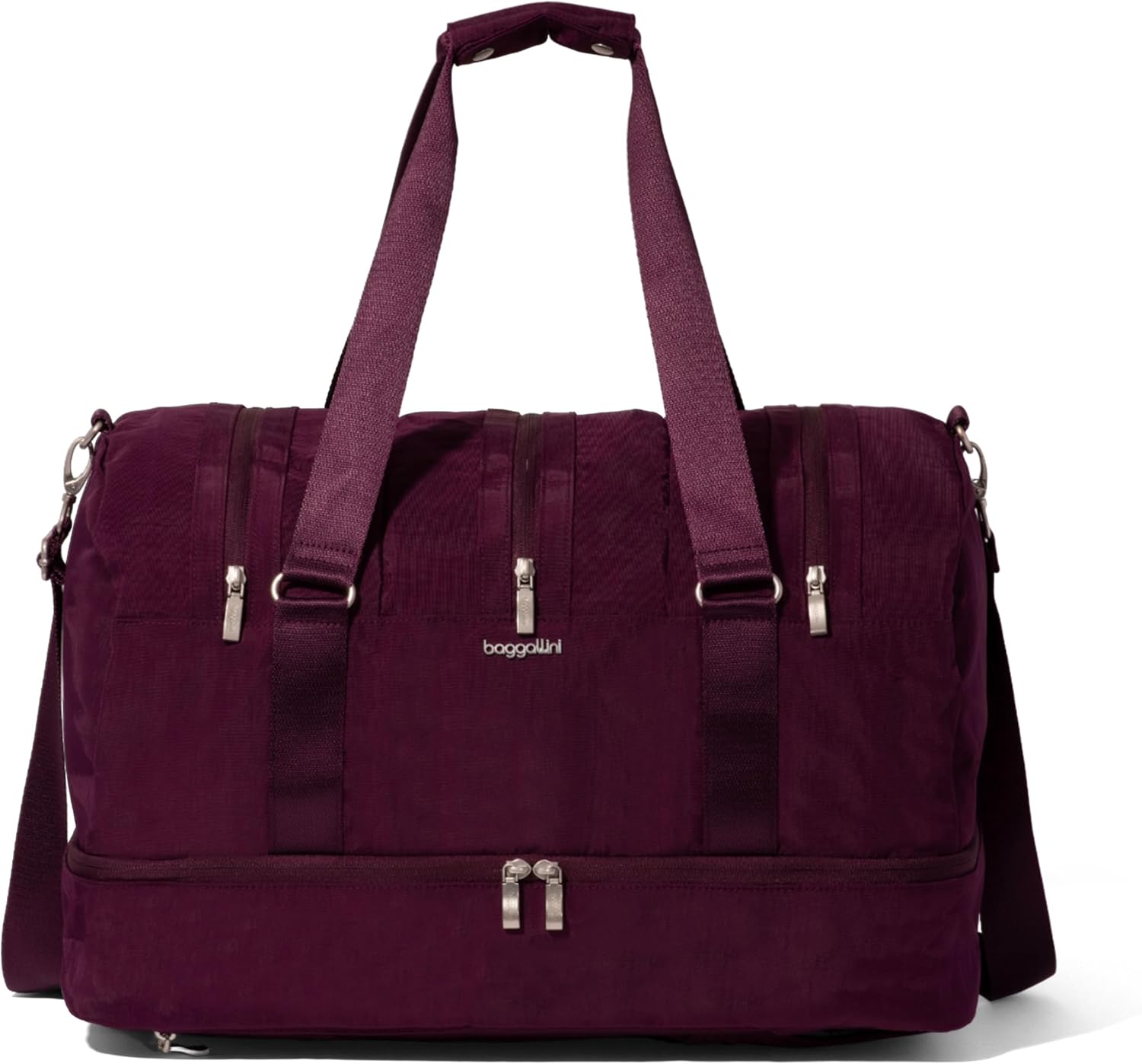 Baggallini MultiZip Convertible Duffel - Lightweight 15x12x12 Inch Travel Backpack Duffel Crossbody Bag for Women