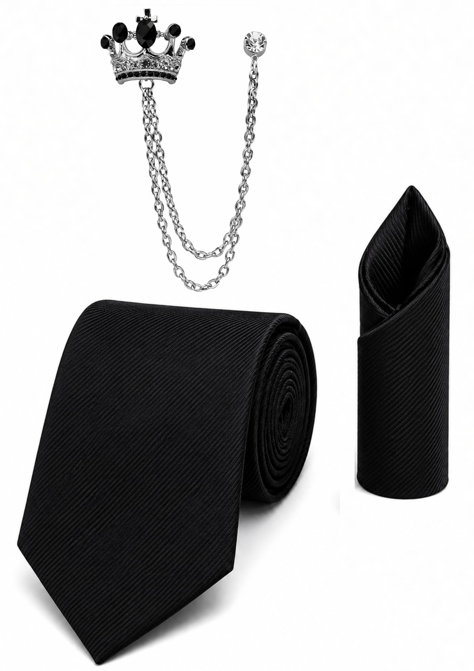 random stripe Men’s Premium Maroon grey & Black Tie Pocket Square & Brooch Combo Set-picture-36
