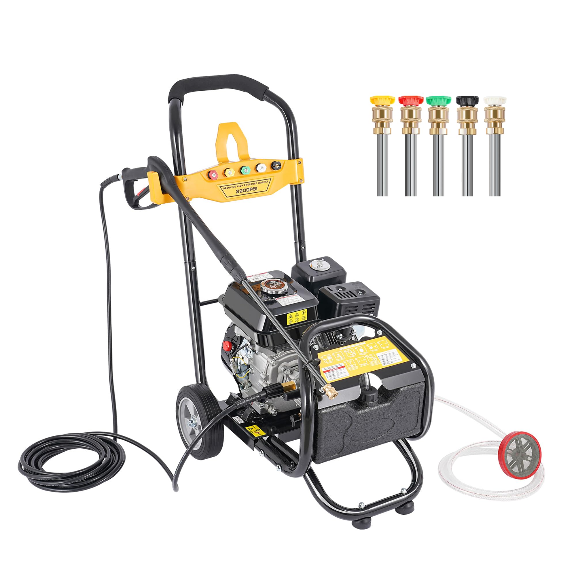 DIFU Nettoyeur Haute Pression Thermique Max 200 Bar 2465 PSI, Moteur OHV 4 Temps 7,5 CV, Nettoyeur Auto Professionnel, Utilisation Continue Intensive, avec 5 Buses et Tuyau 10 m pour Terrasse