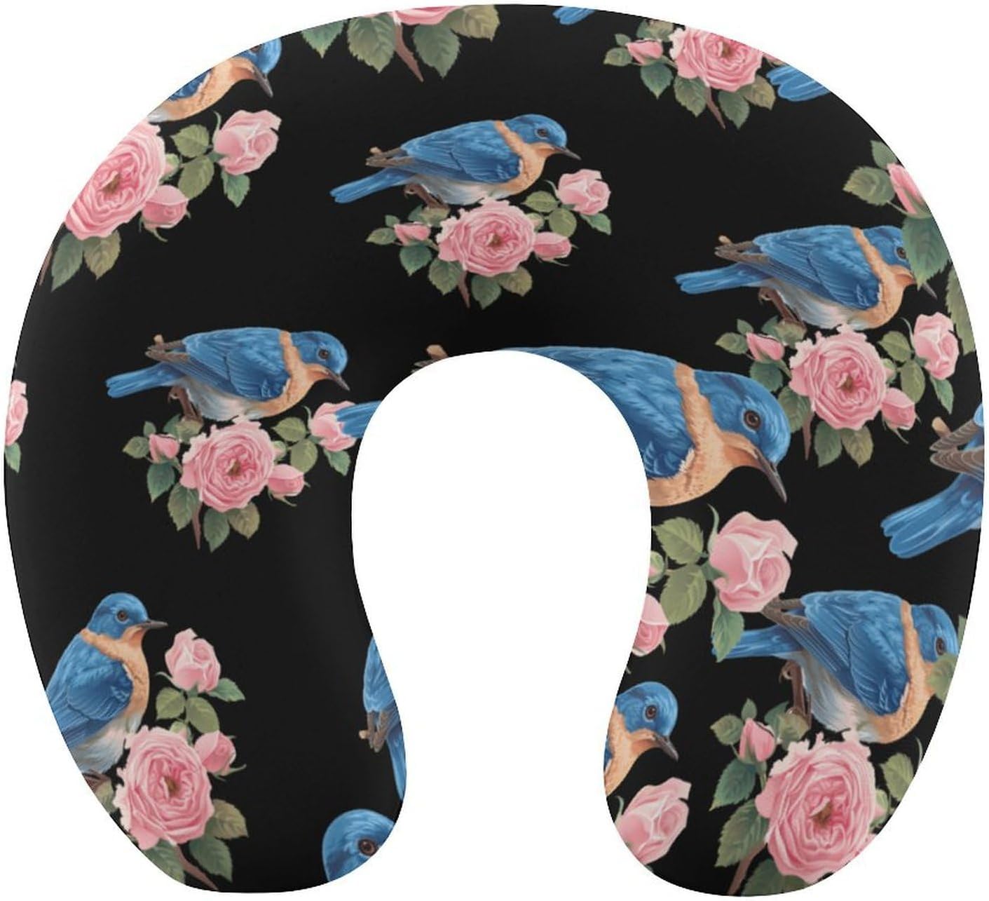 Eastern Bluebird and Pretty Roses Travel Pillow U Shape Neck Pillow Washable Pillowcase for Sleeping Chair